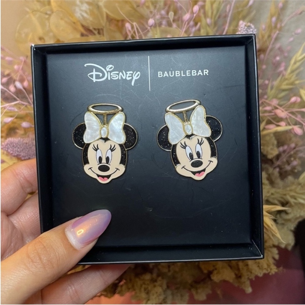 NEW IN BOX Disney x Baublebar Minnie Mouse angel white bow statement earrings